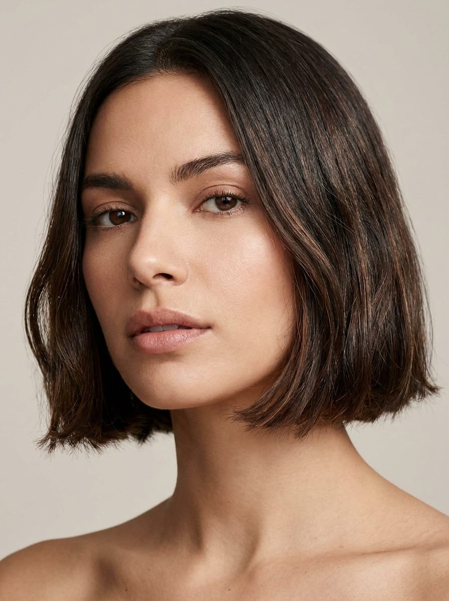 Glatter dunkelbrauner Micro Bob - Kurze braune Bob Frisuren